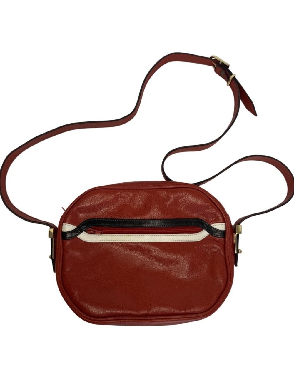 Lanvin Paris Red Leather Crossbody Bag With Black & White Trim